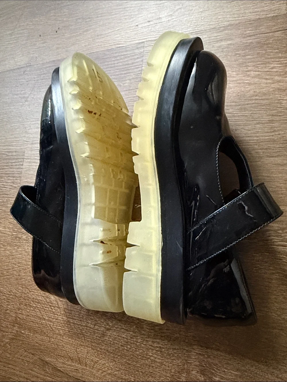 Jeffrey Campbell Patent Mary Jane Platform Shoe in Black with Cream Sole 8.5